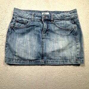 Vintage Y2K SO Denim Mini Skirt Women's 7 Blue Embroidered Rhinestone READ